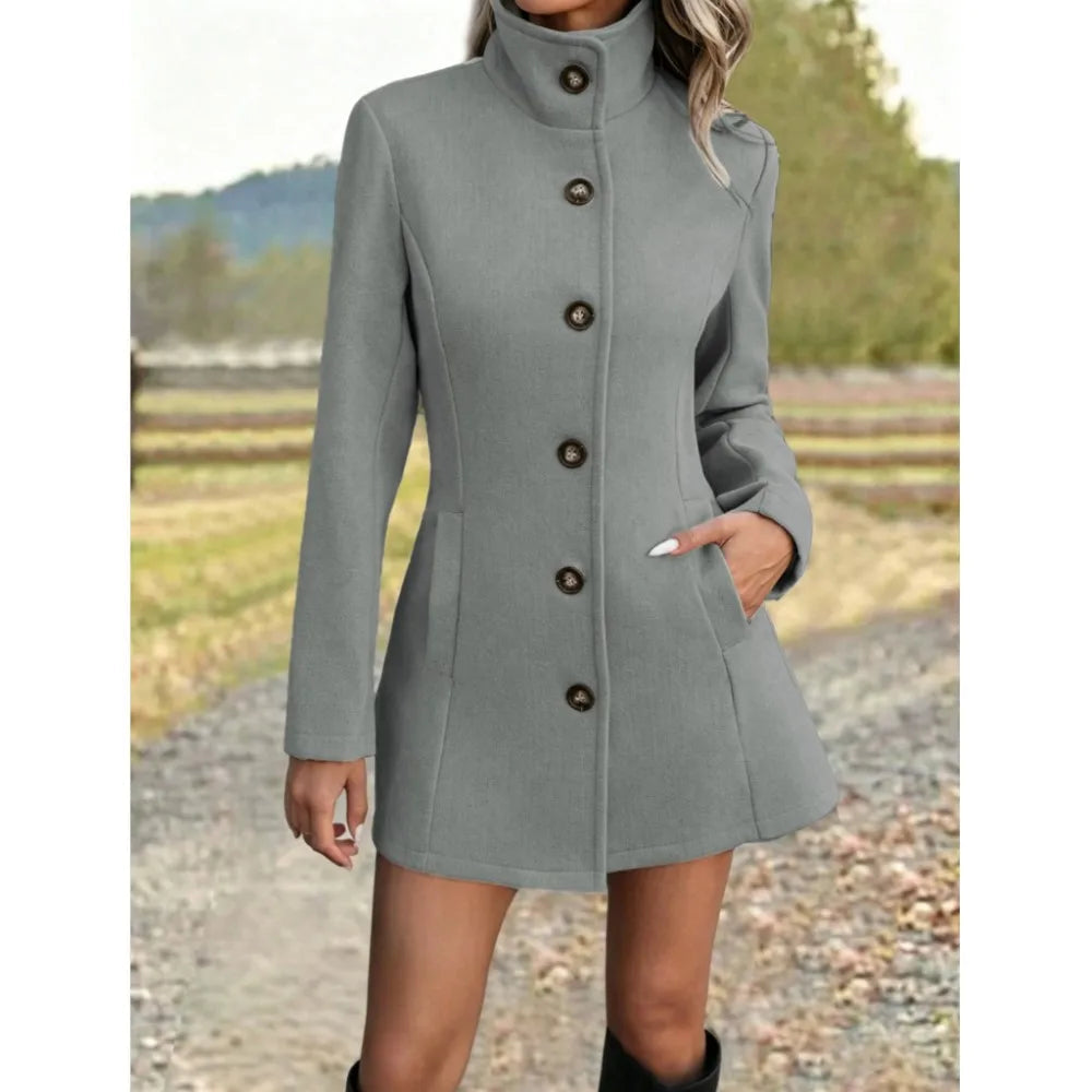 Women's Stand Collar Long Wool Coat – Augusta