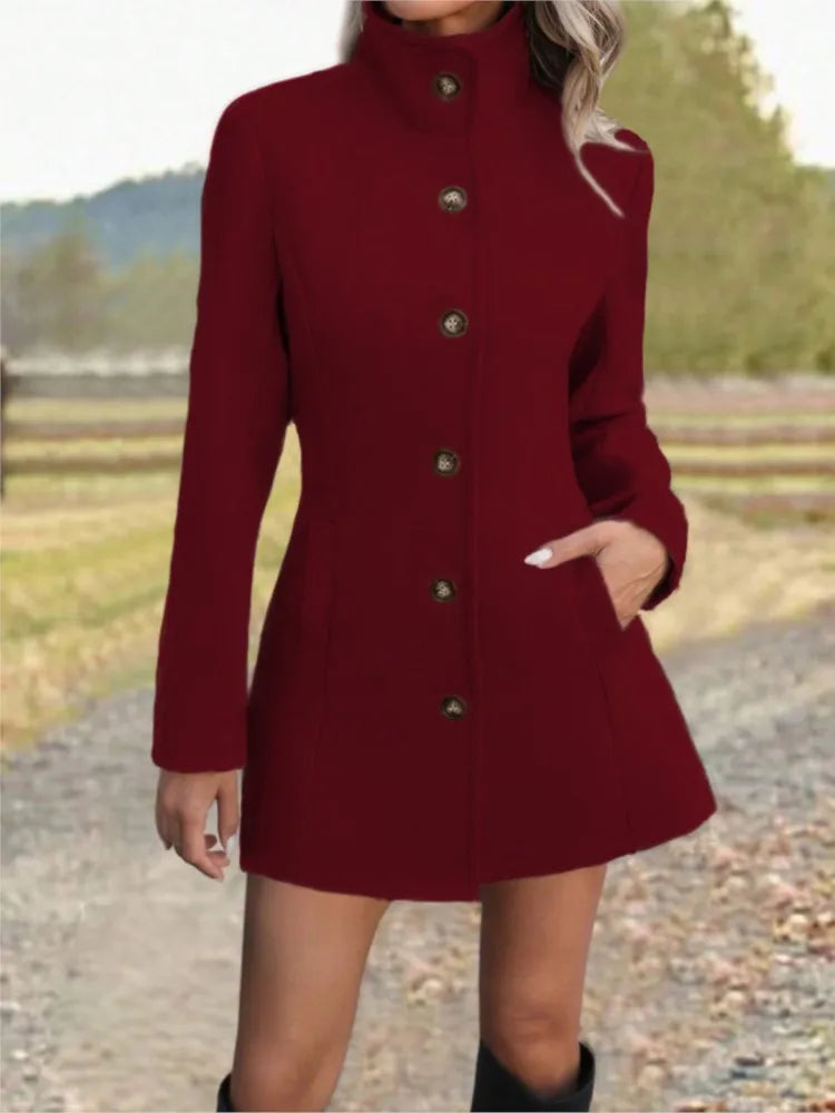 Women's Stand Collar Long Wool Coat – Augusta