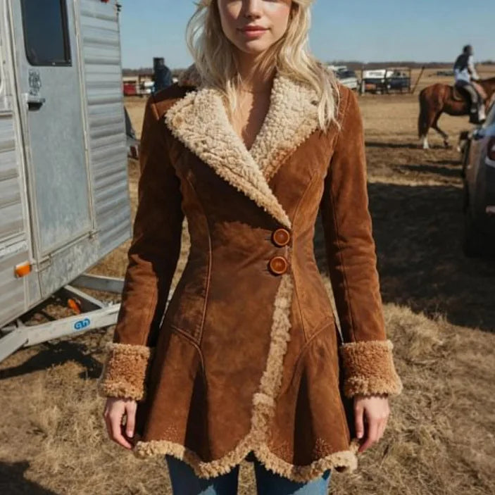 Women's Suede Jacket with Fur Collar – Georgiana