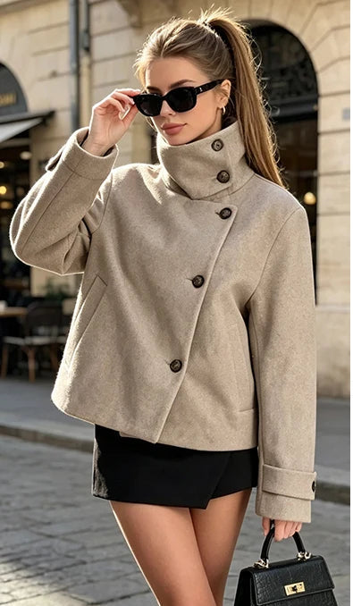Women's Vintage Stand Collar Wool Coat – Rowena
